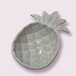 Mud Pie Ceramic Pineapple Shape Dish Candy, Dip Creme with Light Gray Accents